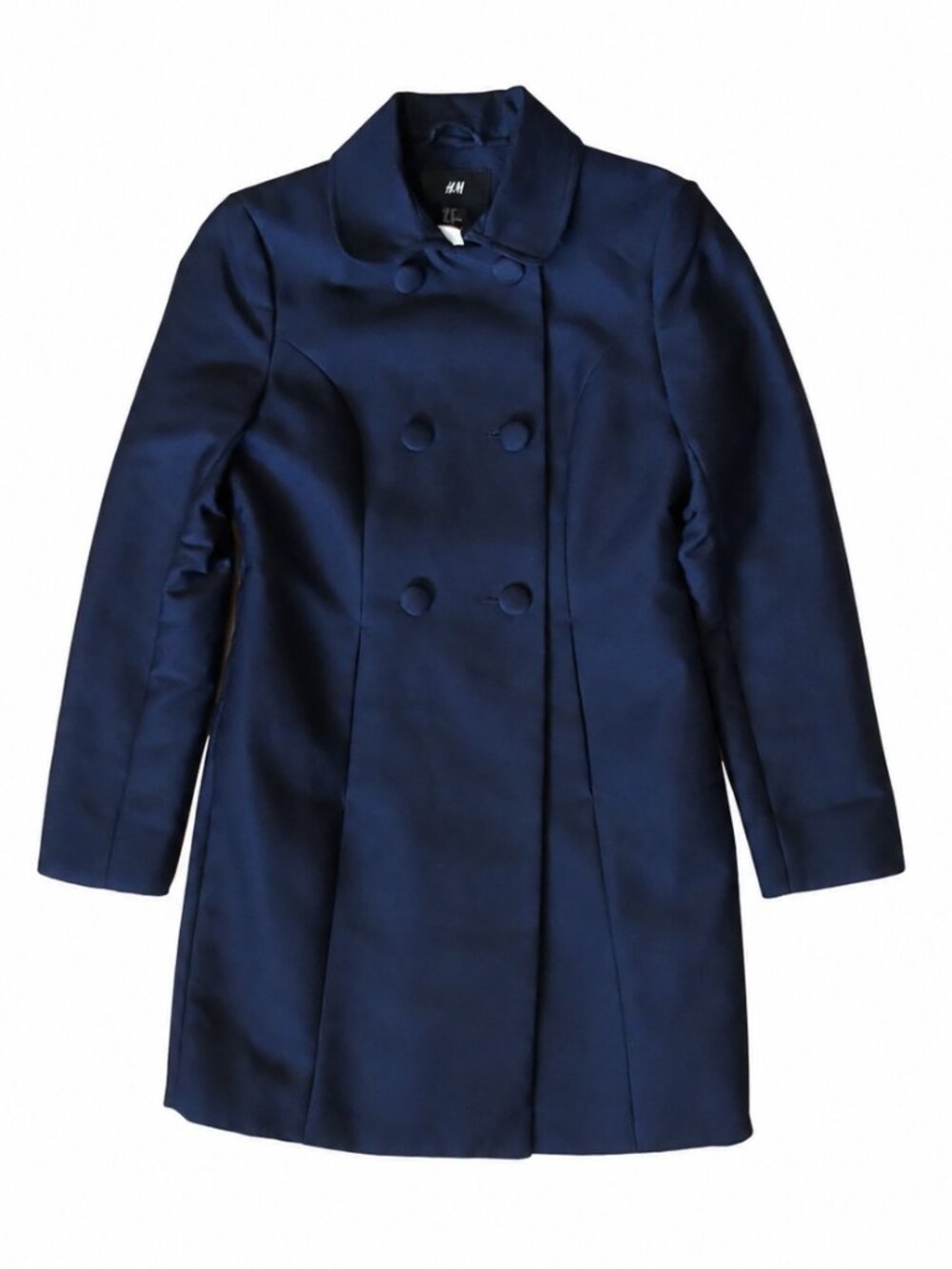 H&M Navy Satin Double-Breasted Fit & Flare Coat | 4